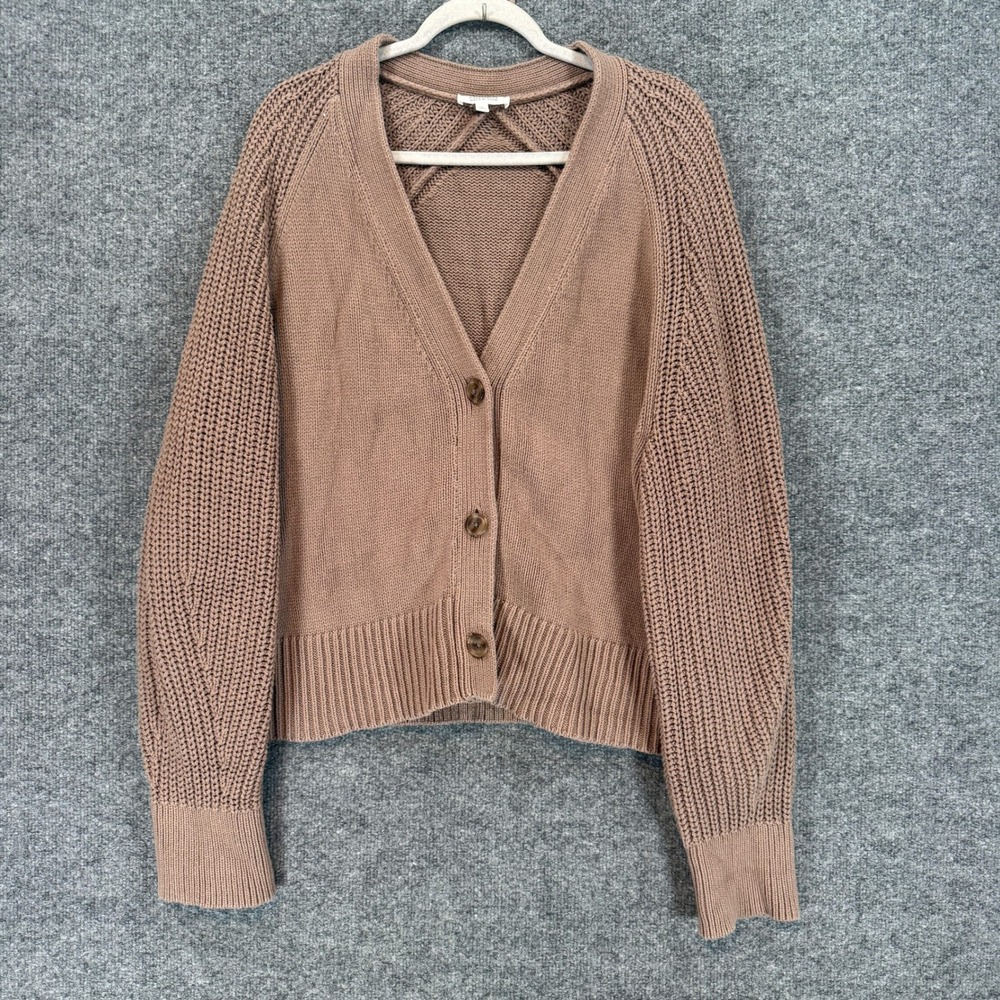 Haven Well Within Cardigan Women XL Brown Knit Button Front Vneck Sweater Crop